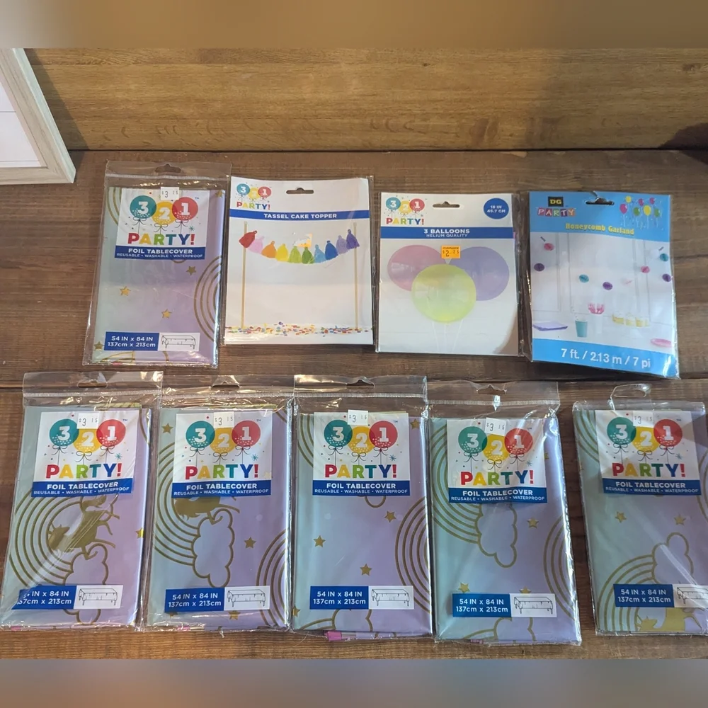 9 pc party suppliesunicorn and rainbows1 tassel cake topper3 balloons helium‎